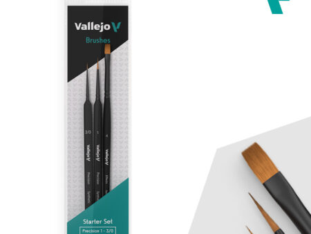 Set de  pinceles Vallejo: Starter Set (Redondo mango triangular No.1 & 3/0, Plano  No.4, sintéticos)